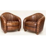 ARMCHAIRS, a pair, Art Deco style with arched ribbed backs and button, quilted seat, 80cm W. (2)