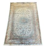 FINE PURE SILK QUM RUG, 145cm x 98cm.