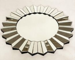 PHARMORE LTD WALL MIRROR, circular with radial facetted mirror frame, 90cm diam.