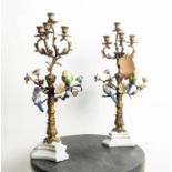 CANDELABRA, a pair, 62cm H, glazed ceramic and gilt metal, each four branch. (2)