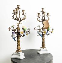 CANDELABRA, a pair, 62cm H, glazed ceramic and gilt metal, each four branch. (2)