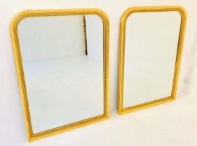 LOUIS PHILIPPE STYLE WALL MIRRORS, a pair, 110cm high, 80cm wide, gilt frames with beaded edges. (2)