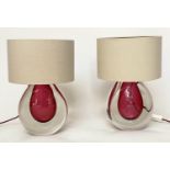 HEATHFIELD & CO MIA TABLE LAMPS, a pair, mouth blown glass with red centre, 2cm H. (2)