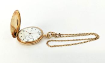 AN OMEGA 14CT GOLD POCKET WATCH, white dial and Arabic numerals, serial number '4469470', engine