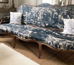 CANAPE, 19th French Louis XV style walnut with 19th century Neo Classical Toile de Jouy linen fabric