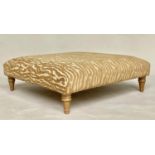 HEARTH STOOL, Country house style, square with two tone chenille velvet upholstery and turned