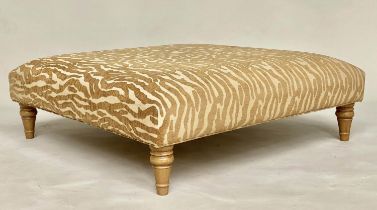 HEARTH STOOL, Country house style, square with two tone chenille velvet upholstery and turned