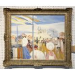 HUGUETTE GINET-LASNIER (France, 1927-2020), 'Beach scene - Plage aux Drapeaux', oil on canvas,