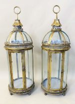 STORM LANTERNS, pair, 80cm high, 28cm diameter, Regency style, gilt metal and glass. (2)