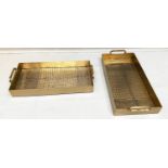 COCKTAIL TRAYS, a pair, faux crocodile embossed gilt metal design, 8cm x 49cm x 23cm. (2)