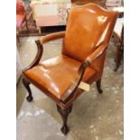 GAINSBOROUGH STYLE CHAIR, tan leather, cabriole legs, mid 20th century, 100cm high, 70cm wide,