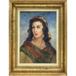 LEONIE HUMBERT VIGNOT (1879-1960, Lyon, France), 'Portrait of a Spanish Gypsy', oil on board, 34cm x