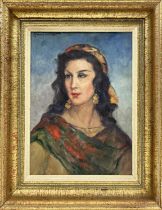 LEONIE HUMBERT VIGNOT (1879-1960, Lyon, France), 'Portrait of a Spanish Gypsy', oil on board, 34cm x