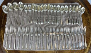 SILVER FLATWARE, including eleven forks, twelve spoons and four serving spoons, London by Francis