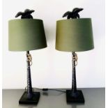TABLE LAMPS, a pair, 84cm high x 36cm diam, in the form of palm trees with climbing monkeys, with