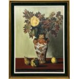 GYORGY KORGA (Hungarian 1935-2002), 'Still life with Kutani vase, fruit and flowers', oil on