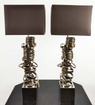 TABLE LAMPS, a pair, 90cm H Abstract design with shades. (2)