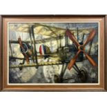 GORDON BENNET (1921-2006), 'WWI Aircraft, a RAF BE12 and a Bristol F2B', oil on canvas, 60cm x 90cm,