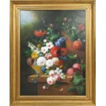 THOMAS WEBSTER, 'Still life with flowers and butterflies', oil on panel, 90cm x 68cm, signed,