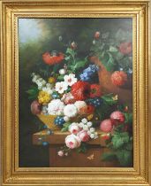 THOMAS WEBSTER, 'Still life with flowers and butterflies', oil on panel, 90cm x 68cm, signed,