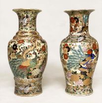 TEMPLE JARS, two, early 20th century Chinese ceramic gilded and polychrome decorated depicting