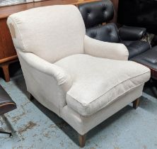 HOWARD ARMCHAIR, 84cm W x 117cm D x 91cm H, bears label to base 'Howard Chairs Ltd', in a