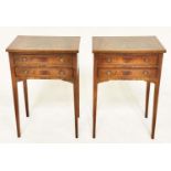 LAMP/BEDSIDE TABLES, a pair, George III design flame mahogany each with two drawers, 48cm x 33cm D x