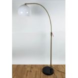 FLOOR LAMP, 1960's Italian style, gilt metal, white perspex shade, stone base, 166cm H.
