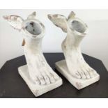 FEET OF HERMES PLANTERS, a pair, faux stone finish, 41cm H. (2)