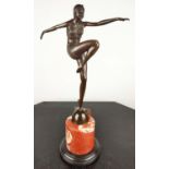 AFTER J PHILIPP, an Art Deco style bronze of a female dancer, raised on a marble base, 57cm H.