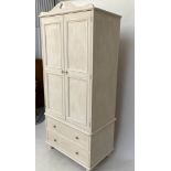 ARMOIRE, French style traditionally grey painted with two panelled doors enclosing hanging space and