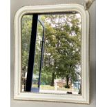 WALL MIRROR, French style arched grey painted with beaded frame, 100cm H x 79cm W.
