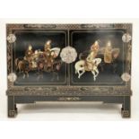 CHINESE CABINET, early 20th century lacquered and gilt chinoiserie decorated with two panel doors,