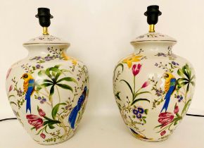 TABLE LAMPS, a pair, 46cm H x 27cm diameter, glazed ceramic, with transfer printed decoration. (2)