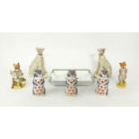 COLLECTION OF CERAMICS, comprising three Royal Crown Derby squirrel figures, gold stoppers,