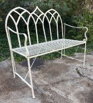 GARDEN BENCH, 103cm H x 104cm W x 55cm D, neutral painted metal frame.