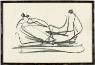 HENRY MOORE, two abstract off set lithographs, faux bamboo frames, 30.5cm x 45cm each.