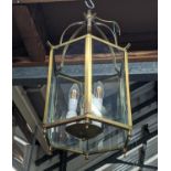 HALL LANTERNS, a set of three, gilt metal and glazed, each three branch 65cm H, each lanterns. (3)