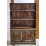WATERFALL BOOKCASE, 123cm H x 78cm W x 34cm D, 19th century simulated rosewood painted and gilt