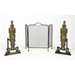 FIRE DOGS, a pair, 19th century iron and brass in the form of mermen, 57cm H, together with a