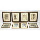 ARCHITECTURAL COLOURED ENGRAVINGS OF ROME, a set of four, 63cm x 51cm, together with two French