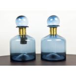 DECANTERS, a pair, Murano style glass, gilt metal collars, 38cm H. (2)