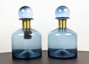 DECANTERS, a pair, Murano style glass, gilt metal collars, 38cm H. (2)