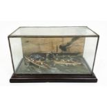 WHALING SCENE DIORAMA, 19th century, housed in a glass case, signed D. Matthews, 19cm H x 34cm 19cm.