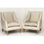 ARMCHAIRS, a pair, natural and floral woven linen upholstered, 76cm W. (2)