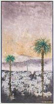 KEN DAVIS, 'Sunrise over Tangier', oil on board, 123cm x 61cm, framed.