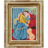 HENRI MATISSE, Jeune femme assise avec guitare, off set lithograph, French vintage frame, 28cm x