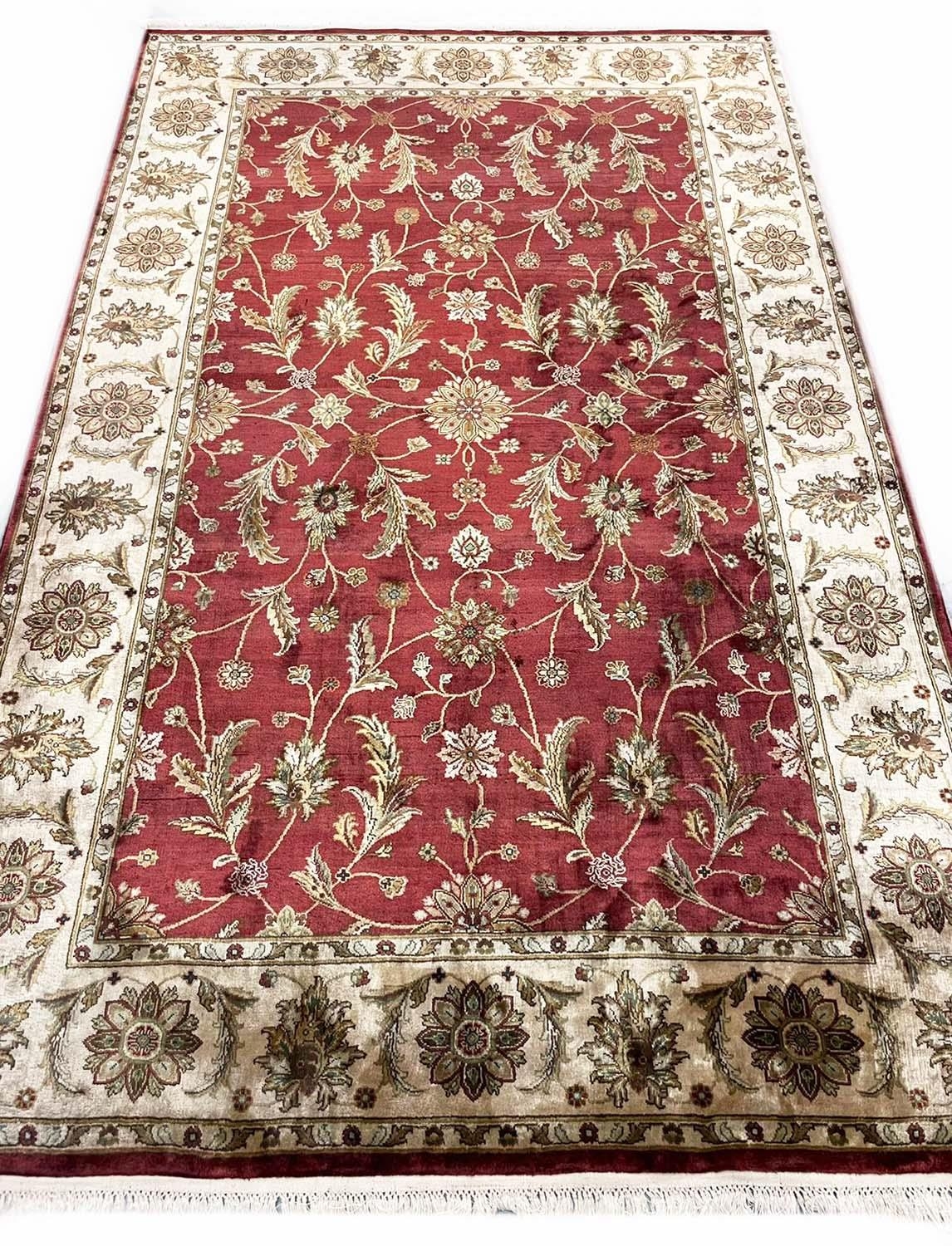 FINE INDIAN MAHARA SILK RUG, 243cm x 153cm.