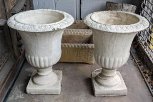 GARDEN URNS, a pair, 57cm H Campana shaped. (2)