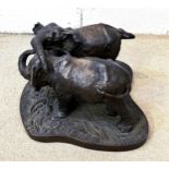 RESIN SCULPTURE STATUE OF TWO ELEPHANTS, signed by the artist on base, 28cm H x 40cm.